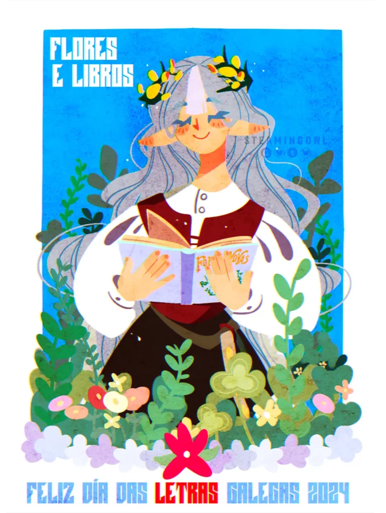 Cartel con flores de las letras gallegas