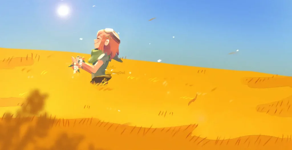 dibujo de una niña en un campo de trigo