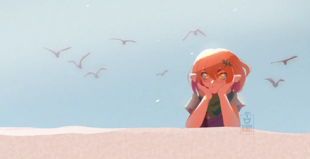 ilustración de niña en un mirador
